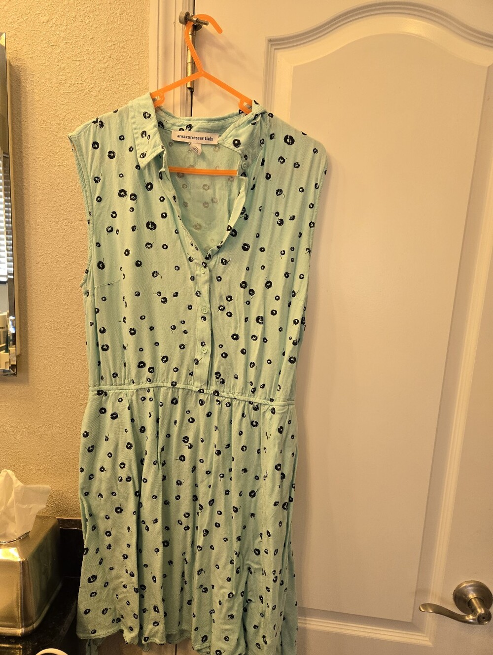 Amazon Essentials Aqua Blue Poppy Sleeveless Button-Front Dress POCKETS!